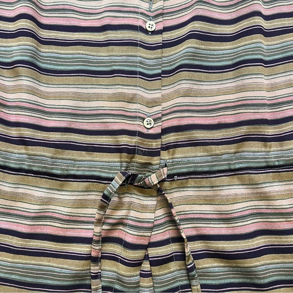 Bagarre 100% Silk Striped Sleeveless Buttoned Blouse Top belted Vtg Multicolor M - Picture 7 of 14